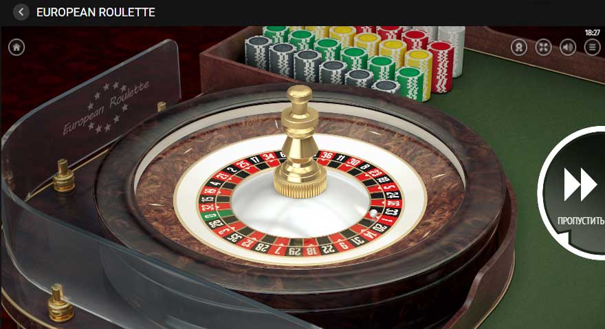 Европейская рулетка — стол с английскими надписями